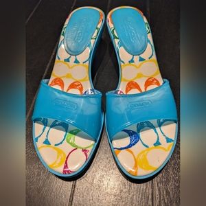 Coach Nichelle Slip On Sandal in Blue and Multi Color Signature Size 8M